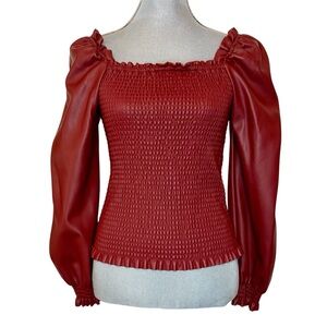 Marc New York Faux Leather Smocked Peasant Top
